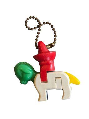 Vintage Sombrero Man on Donkey Multi Color Keychain Puzzle 1950s Collectible